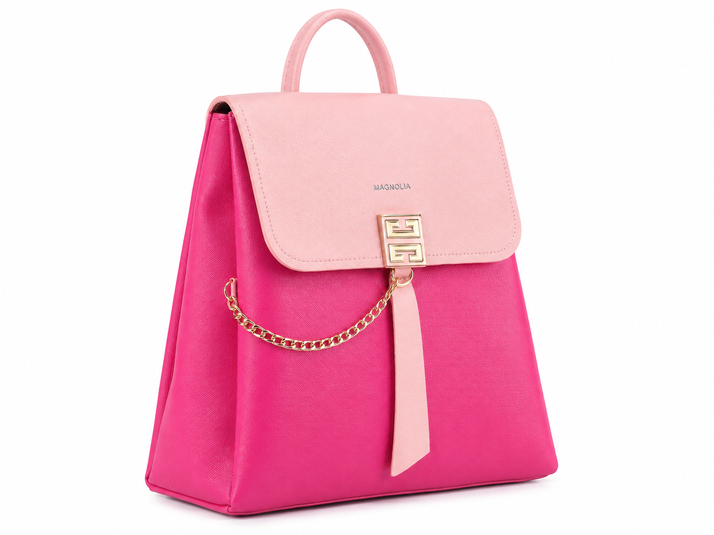 Pink Magnolia Structured Handbag with Gold Chain & Clasp - Image 4