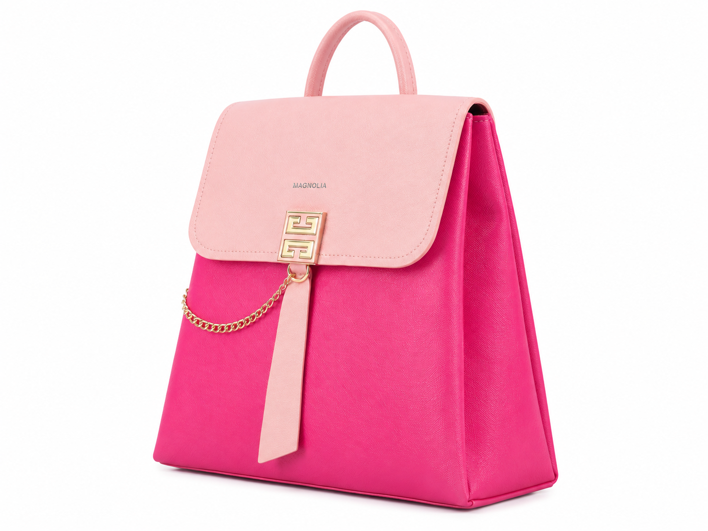 Pink Magnolia Structured Handbag with Gold Chain & Clasp - Image 3